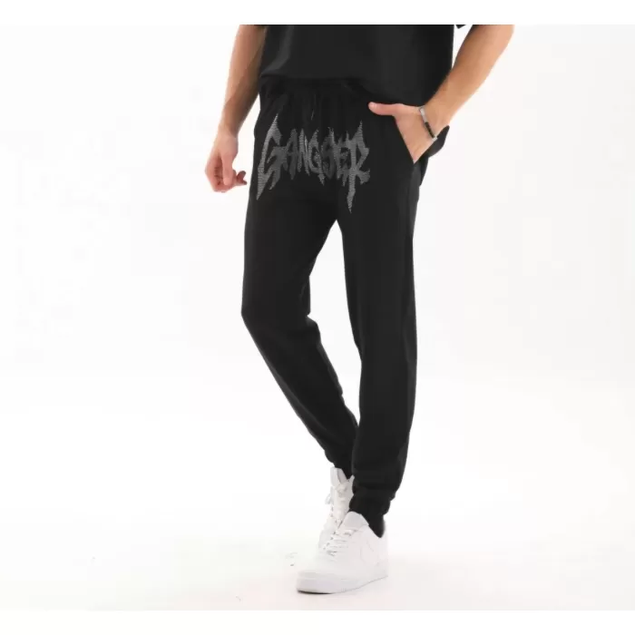 Unisex Taş Detaylı Eşofman Altı - Siyah
