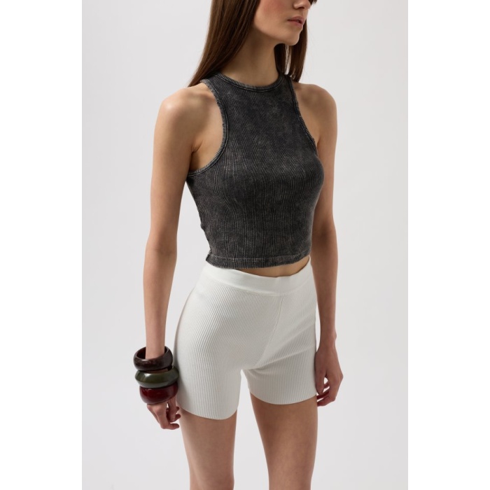 Yıkamalı Halter Yaka Crop Bluz