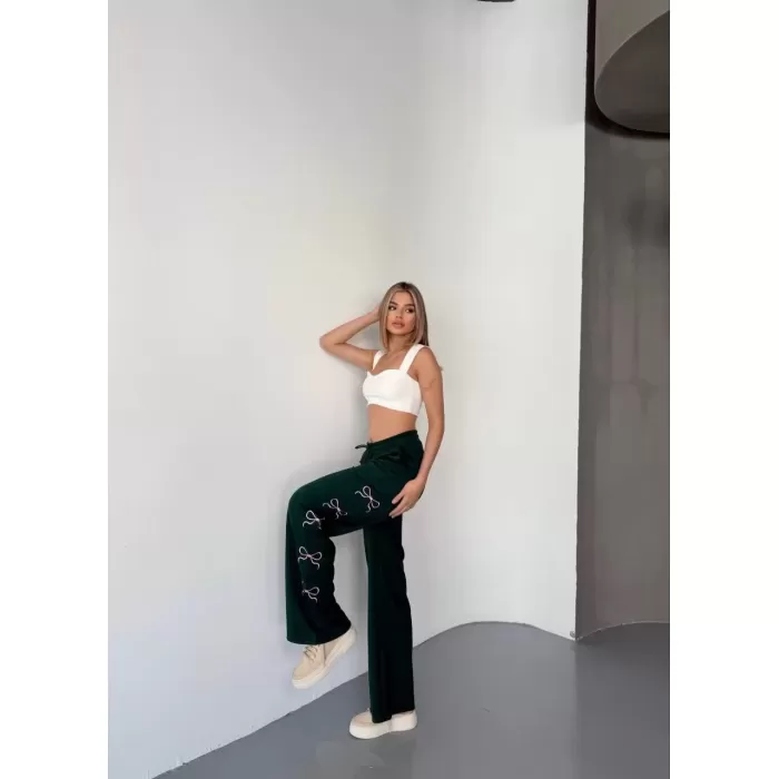 Osy Modal Yumuşak Dokulu Kumaş Nakış işlemeli Rahat Bol Paça Eşofman Pantalon - Siyah