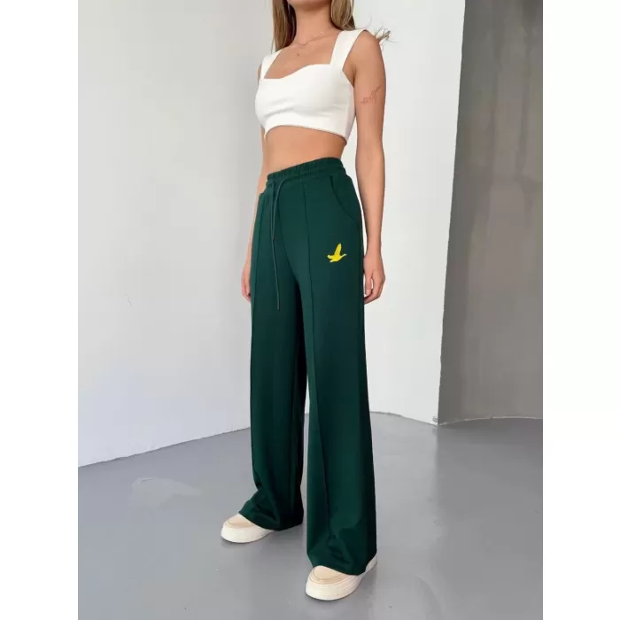 Osy Modal Yumuşak Dokulu Kumaş Nakış işlemeli Rahat Bol Paça Eşofman Pantalon - Haki