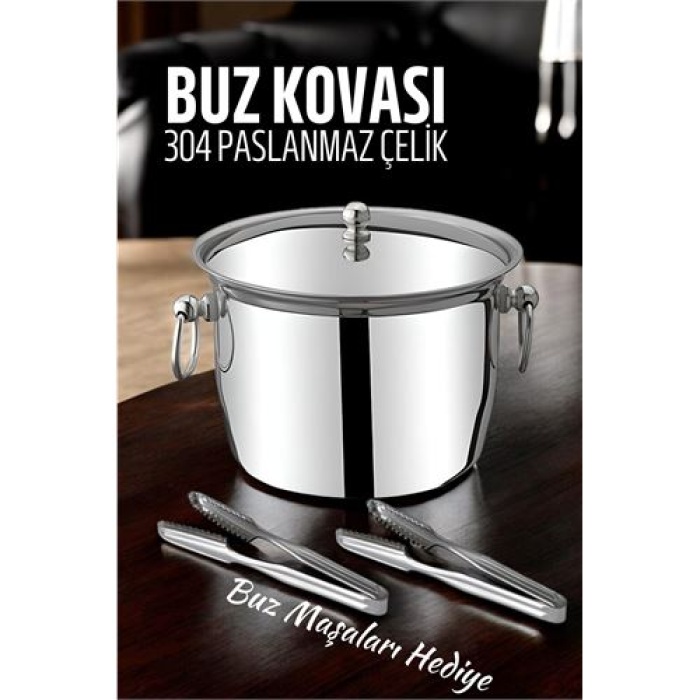 ModaCar Buz Kovası 304 Paslanmaz Çelik ve Buz Maşası Seti Buz Termosu