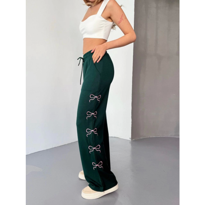 Osy Modal Yumuşak Dokulu Kumaş Nakış Işlemeli Rahat Bol Paça Eşofman Pantalon - Haki