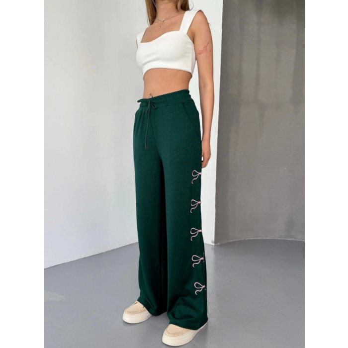 Osy Modal Yumuşak Dokulu Kumaş Nakış Işlemeli Rahat Bol Paça Eşofman Pantalon - Haki