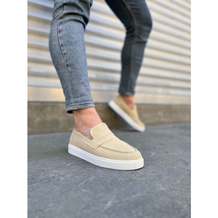 JY  Estilo X Bağcıksız Süet Erkek Günlük Spor Klasik Ayakkabı SBT - Krem
