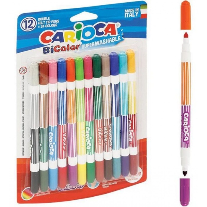 Carioca  olor Süper Yıkanabilir Çift Uçlu Keçeli Boya Kalemi 12Li 24 Renk