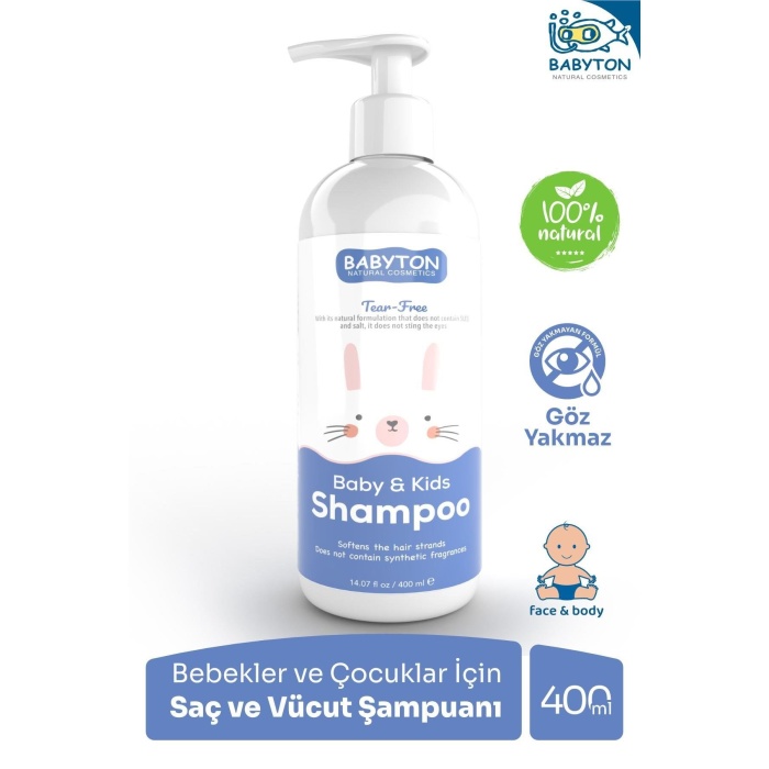 ton Göz Yakmayan Doğal Bebek ve Çocuk Şampuanı 400ml