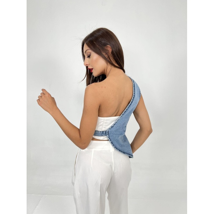 6838 ASYMMETRIC DENIM VEST-MAVİ