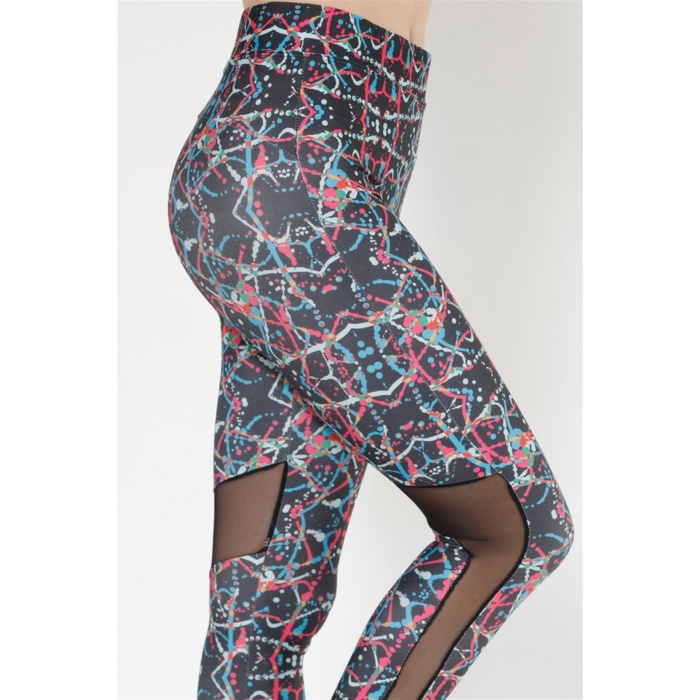 Moda Çizgi Desenli Tüllü Tayt 58956