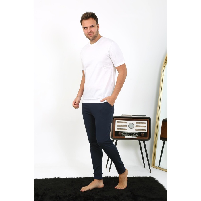 Moda Çizgi Erkek Pamuk Tek Alt Pijama Lacivert 27551