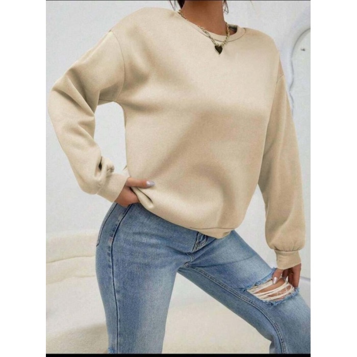 Kadın Uzun Kollu Bisiklet Yaka şardonlu üç Iplik Kumaş Sweat