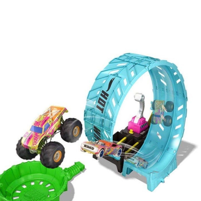 HBN02 Hot Wheels Monster Trucks Karanlıkta Parlayan Çemberde Yarış Seti