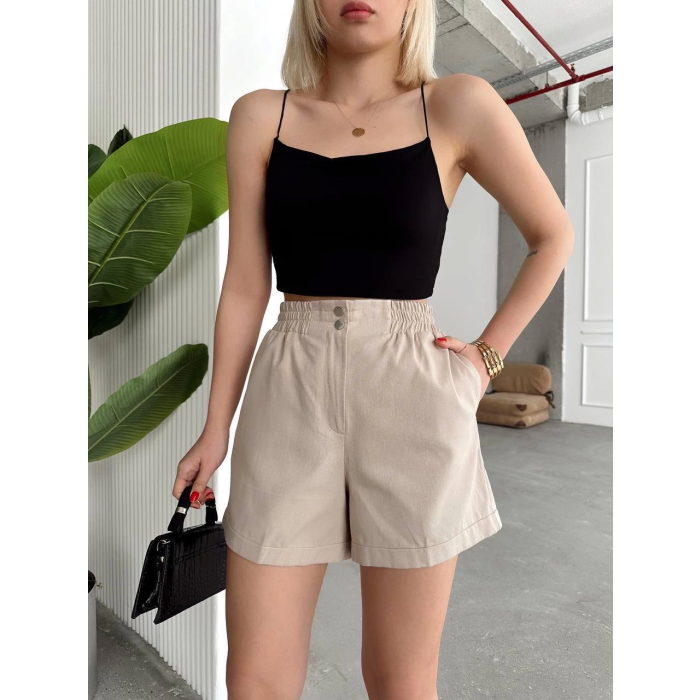 Çıtçıtlı gabardin şort