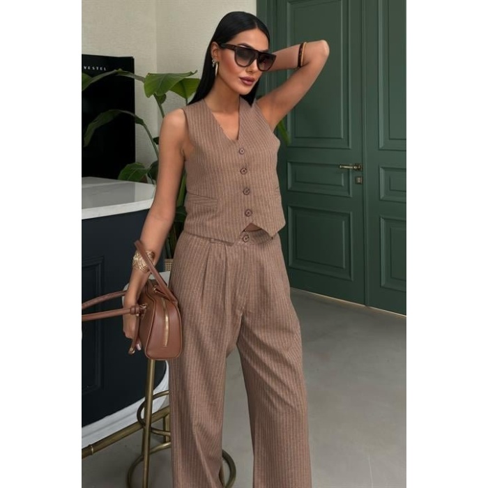 Yelek Ve Pantolon Çizgili Double Takım 10017