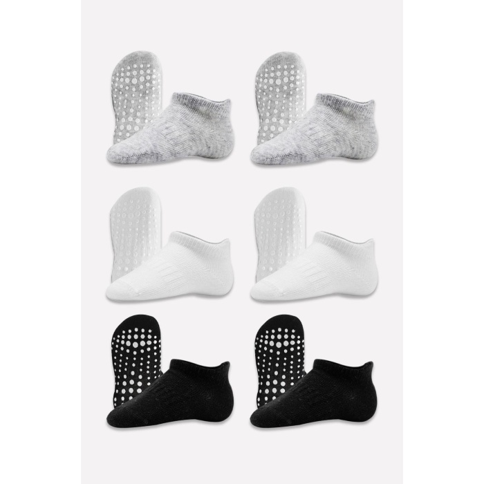 Bistyle 6Lı Sneakers Kaymaz Penye Çorap BS20102 Gri Beyaz Siyah