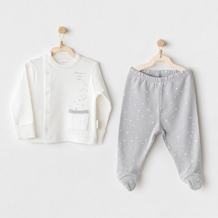 Andywawa AC25704 Sıde Snap Set Mommys Little Star 2Li Zıbın Set Grey