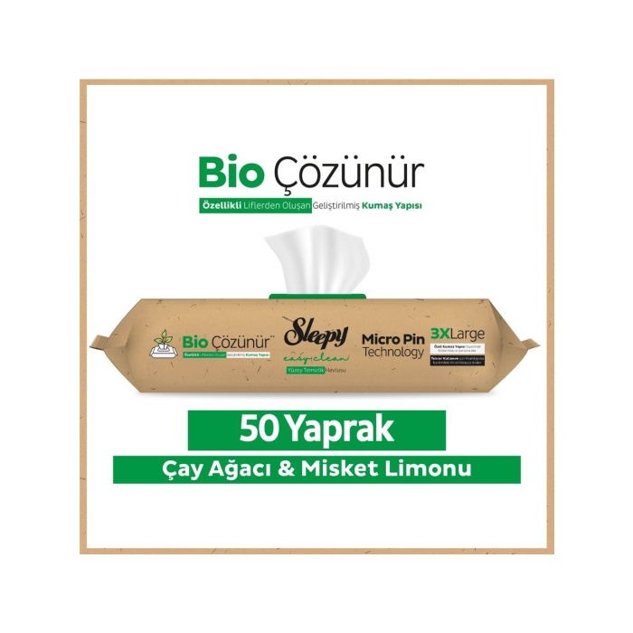 Sleepy Bio Yüzey Temizlik Havlusu 50 Adet Çayağacı Misket Limonlu