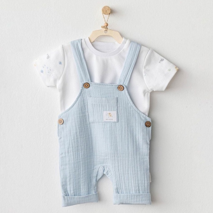Andywawa AC25621 Ocean İs My Happy Place Müslin Bebek Salopet Takım Blue