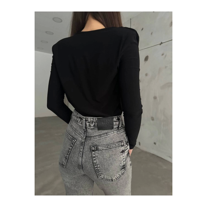 Siyah Kruvaze Yaka Vatkalı Bodysuit