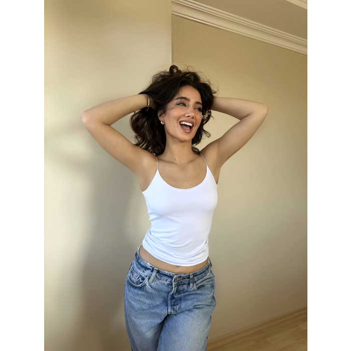 Beyaz ZRA Model Poliamid İp Askı Bluz