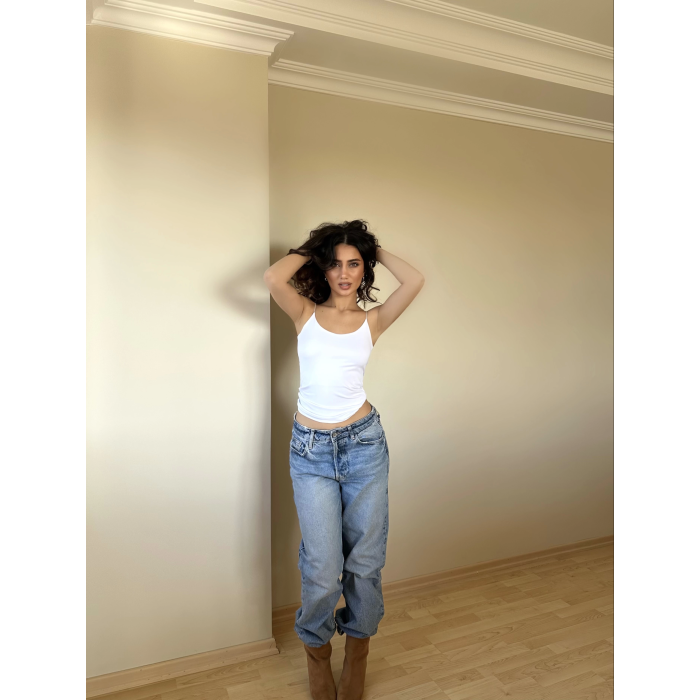 Beyaz ZRA Model Poliamid İp Askı Bluz