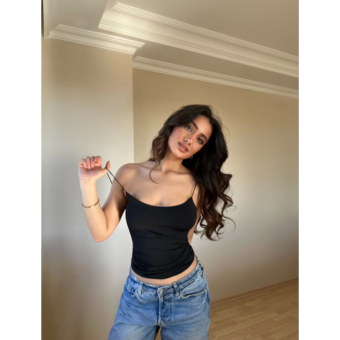 Siyah ZRA Model Poliamid İp Askı Bluz
