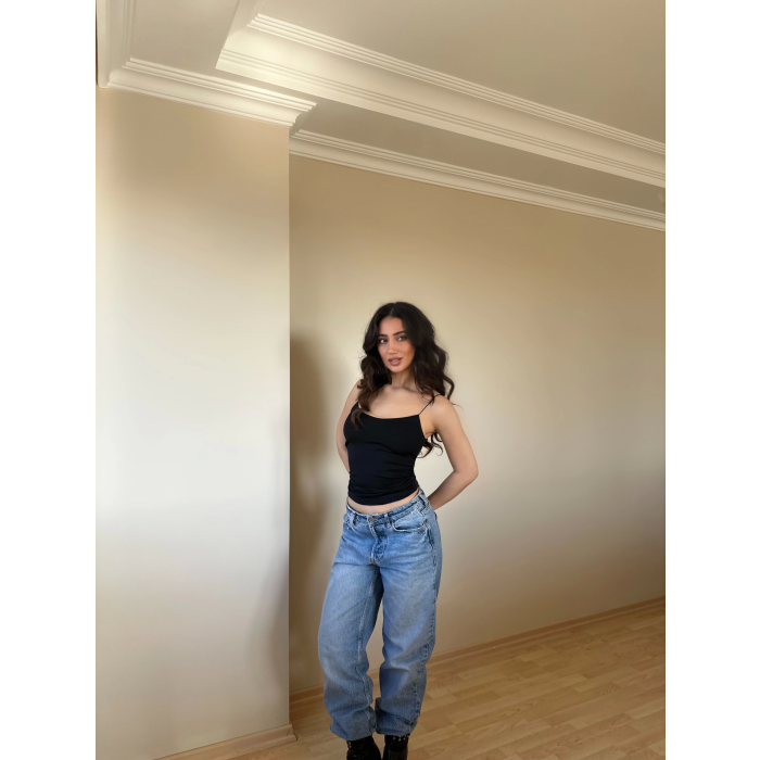 Siyah ZRA Model Poliamid İp Askı Bluz