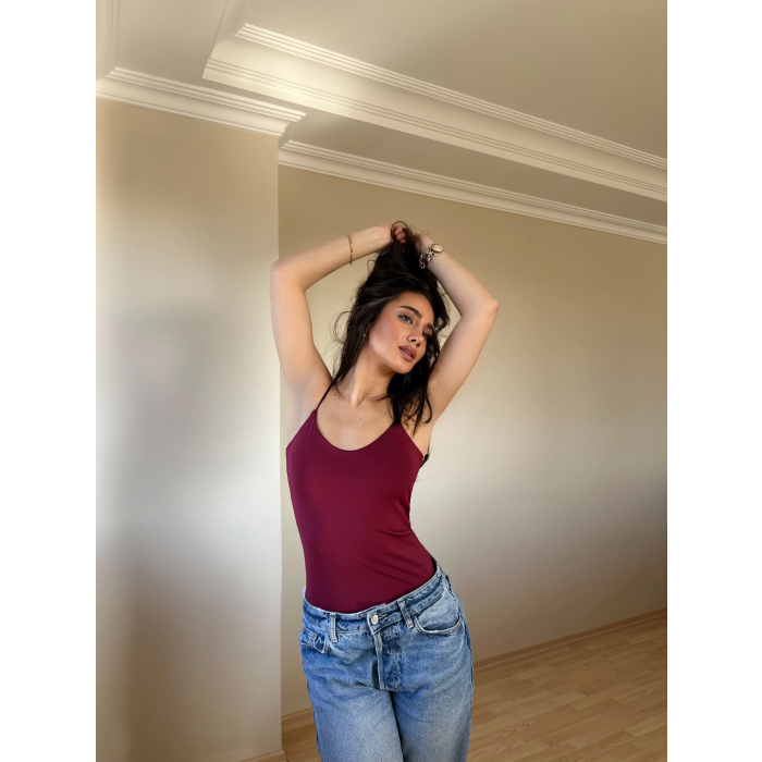 Bordo ZRA Model Poliamid İp Askı Bluz