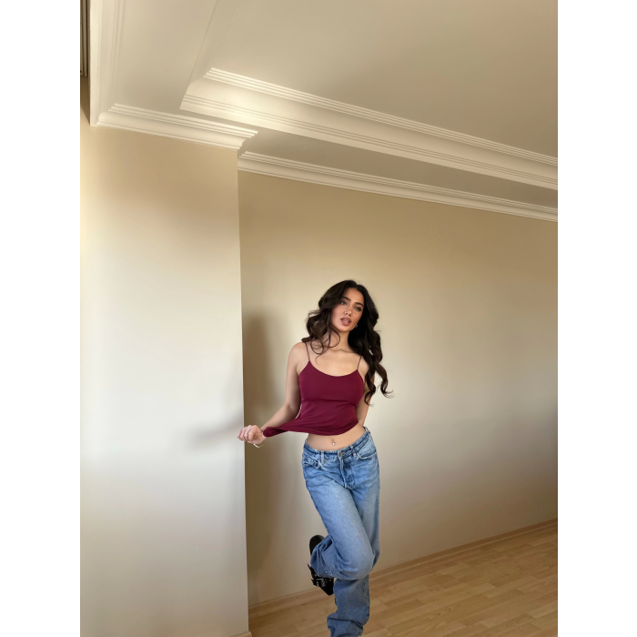 Bordo ZRA Model Poliamid İp Askı Bluz