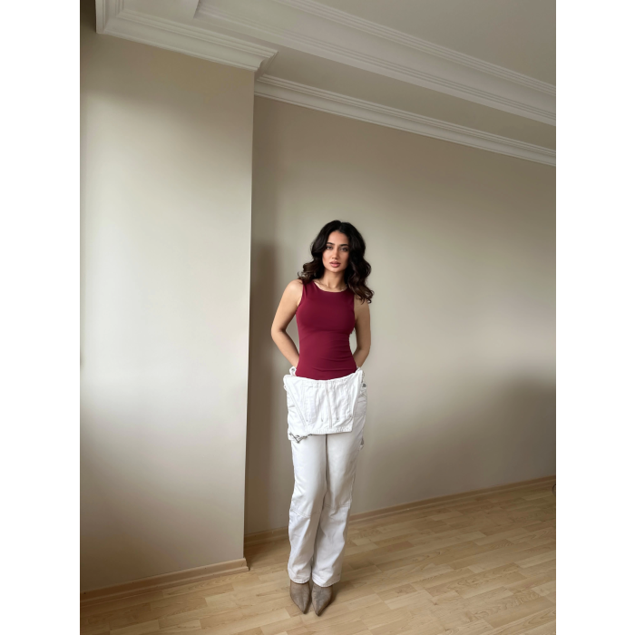 Halter Yaka Bordo Bodysuit