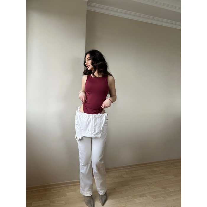 Halter Yaka Bordo Bodysuit