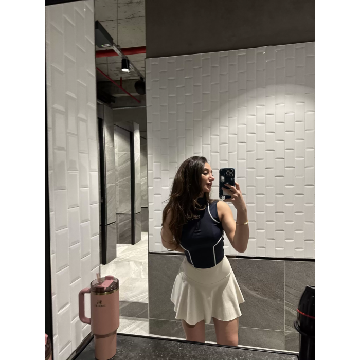 Lacivert Fermuarlı Bilyeli Bluz