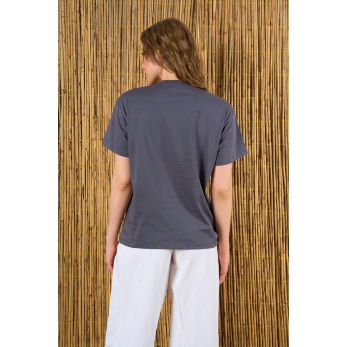 Yakası Taşlı Tshirt - Füme