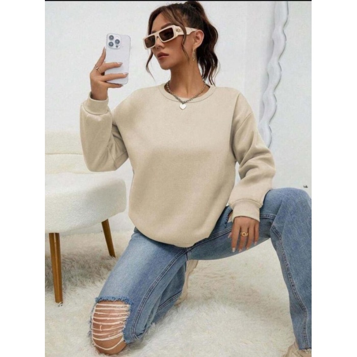 Kadın Uzun Kollu Bisiklet Yaka şardonlu üç Iplik Kumaş Sweat