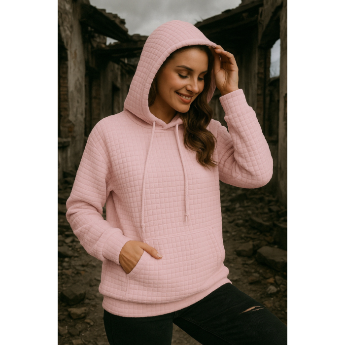 Kadın Uzun Kollu Kapşonlu Bağcıklı Cepli Capitone Sweatshirt