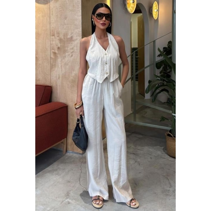 Halter Yaka Yelekli Modal Takım 10144