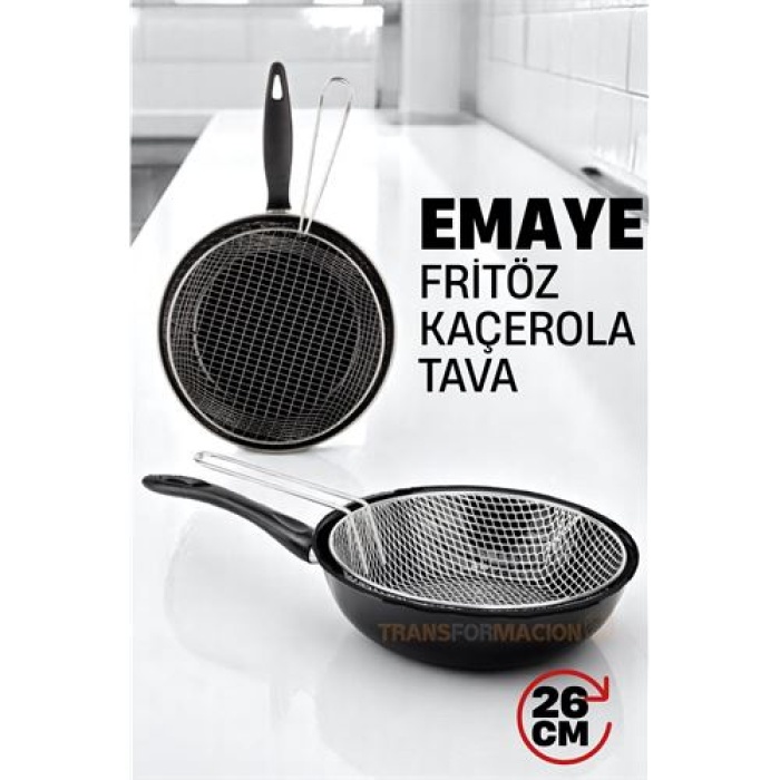 ModaCar Fritözlü Emaye Kızartma Tavası- Kızartma Kaçerola Multi Kullanım  26 CM