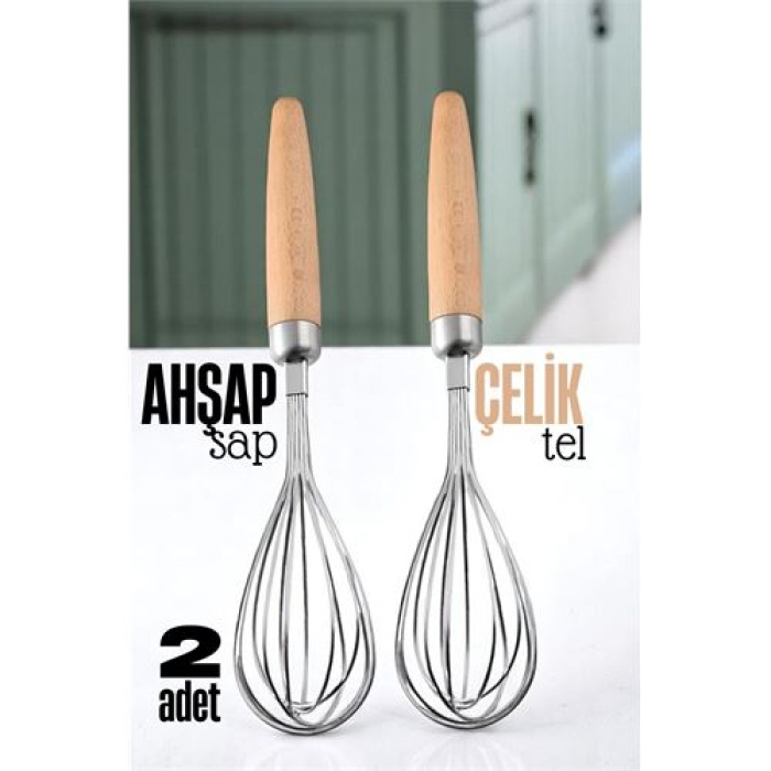 ModaCar Ahşap Saplı Çelik Çırpıcı - Yumurta ve Sos Çırpıcı, Mutfak Çırpıcısı, Çırpma Teli