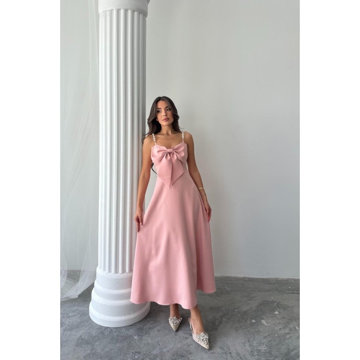Pembe İnci Askı Detaylı Elbise