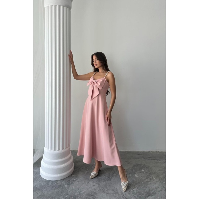 Pembe İnci Askı Detaylı Elbise
