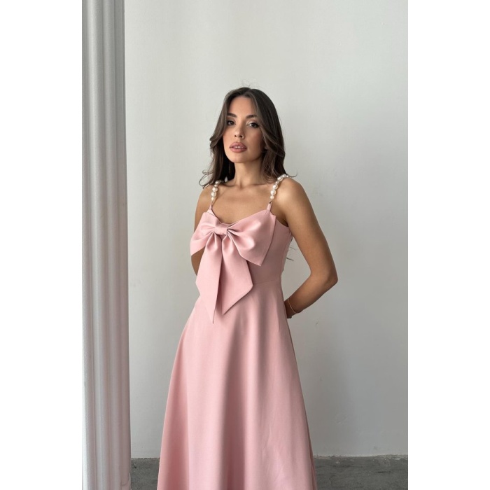 Pembe İnci Askı Detaylı Elbise