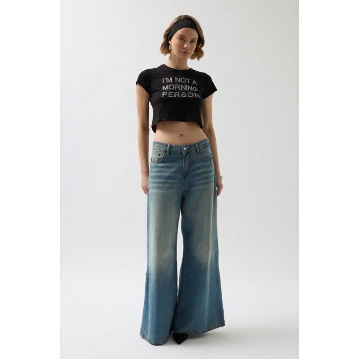 Taş Detay Crop T-Shirt
