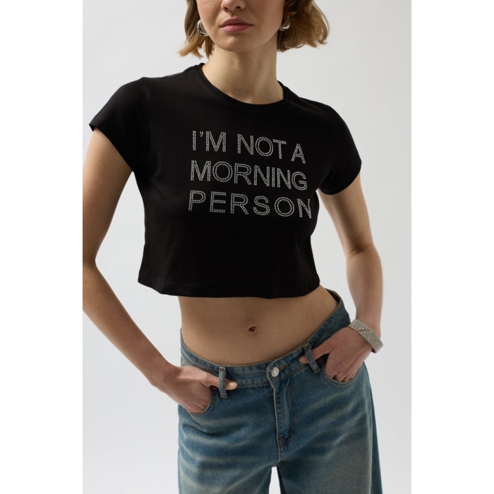 Taş Detay Crop T-Shirt