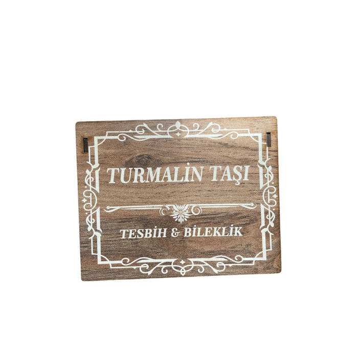 ÖZEL AHŞAP KUTULU TURMALİN TAŞI TESBİH BİLEKLİK SET DOĞAL TAŞ
