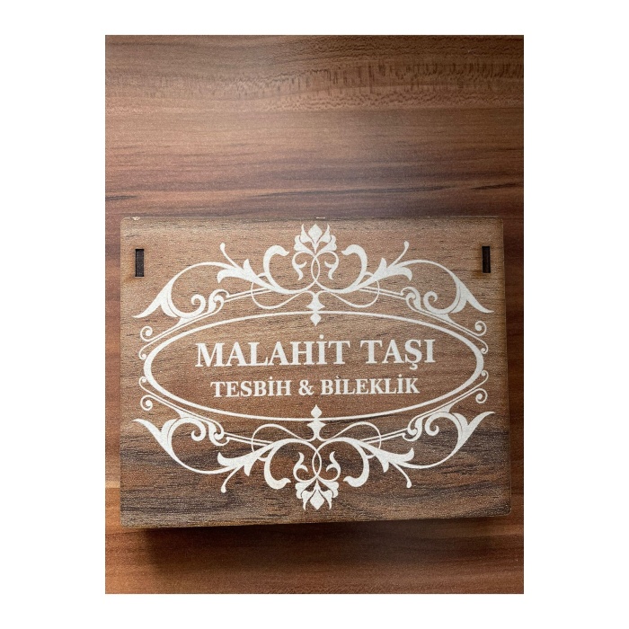 ÖZEL AHŞAP KUTULU MALAHİT TAŞI TESBİH BİLEKLİK SET DOĞAL TAŞ
