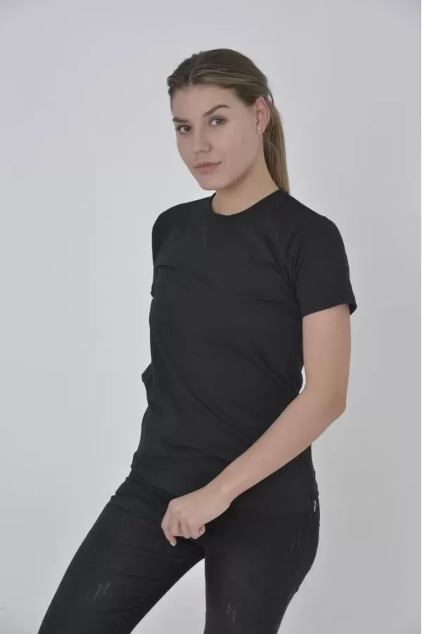 Kadın Yandan Fermuarli Slim fit T-shirt - Siyah