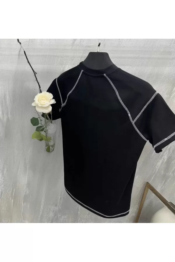 Unisex Karoyaka Dikişli Oversize T-Shirt - Siyah