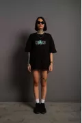 Kadın Sırt Baskılı T-shirt - Siyah