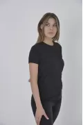 Kadın Gögüs Fileli Slim fit T-shirt - Siyah