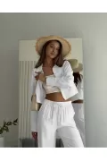 Kadın Cepli Pantolon ve Gömlek Takım - Beyaz