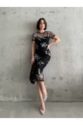 Kadın Baskılı Şifon Kimono Elbise - Siyah